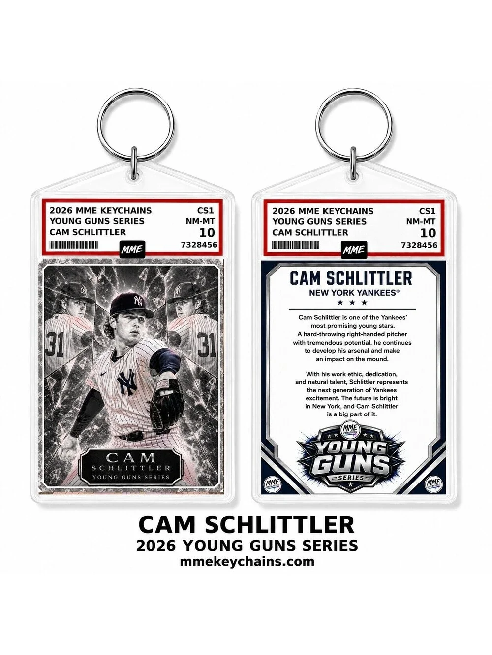 4293 Cam Schlittler Young Guns Series Custom Photo Keychain Silver Platinum Ice